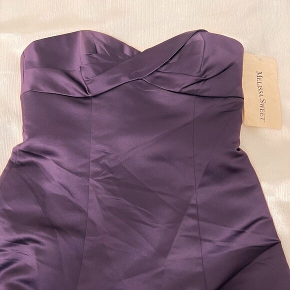 NWT Melissa Sweet Strapless Purple Lined Long Dress - Picture 5 of 8